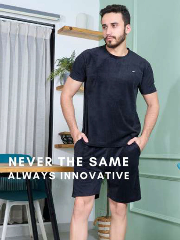 Mens T-Shirt & Shorts Combo Mohair Velveto Fabric