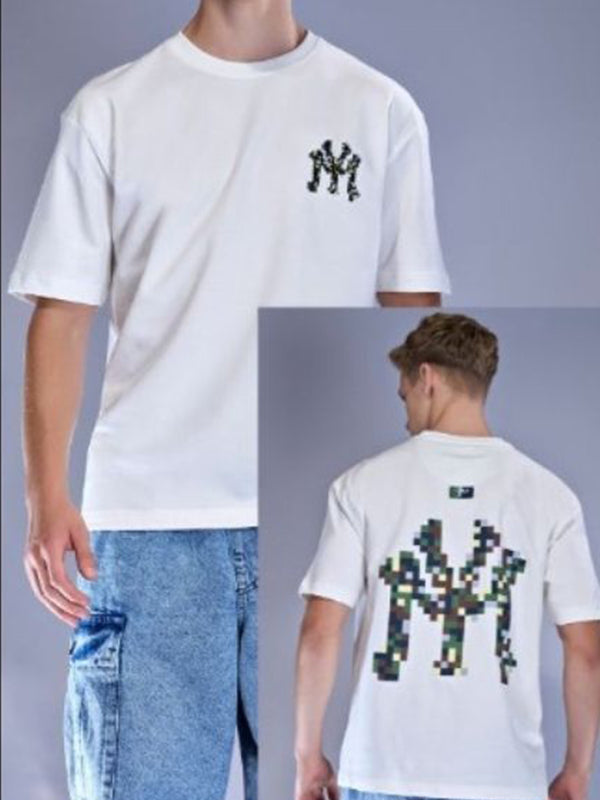 Mens Cotton Looper Fabric - Puff Prints / Embroidery Patches T-Shirt