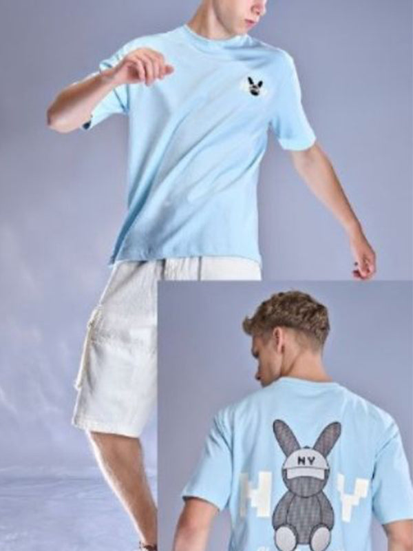 Mens Cotton Looper Fabric - Puff Prints / Embroidery Patches T-Shirt