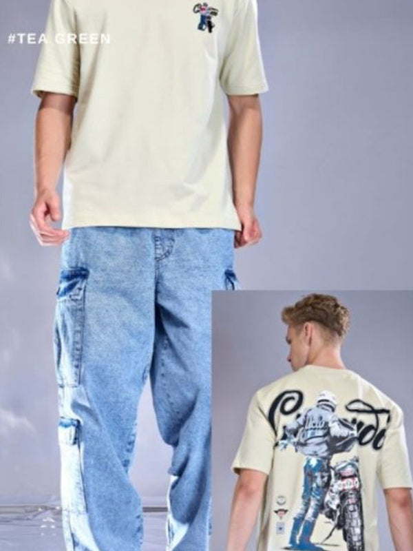 Mens Cotton Looper Fabric - Puff Prints / Embroidery Patches T-Shirt