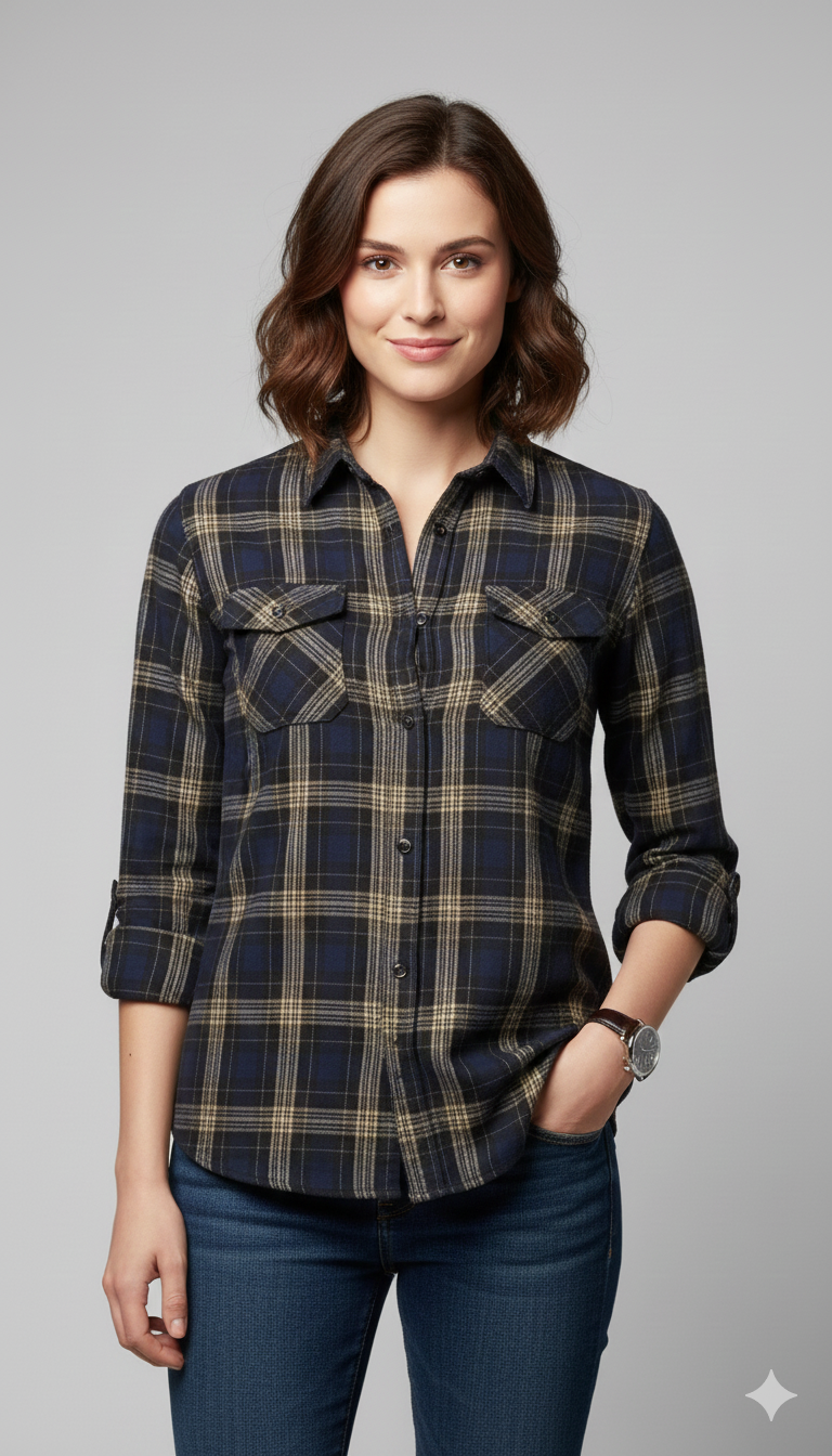 WOMEN JACKET [LEE COOPER ] - BROWN AND BLUE CHECKED [DENIM]