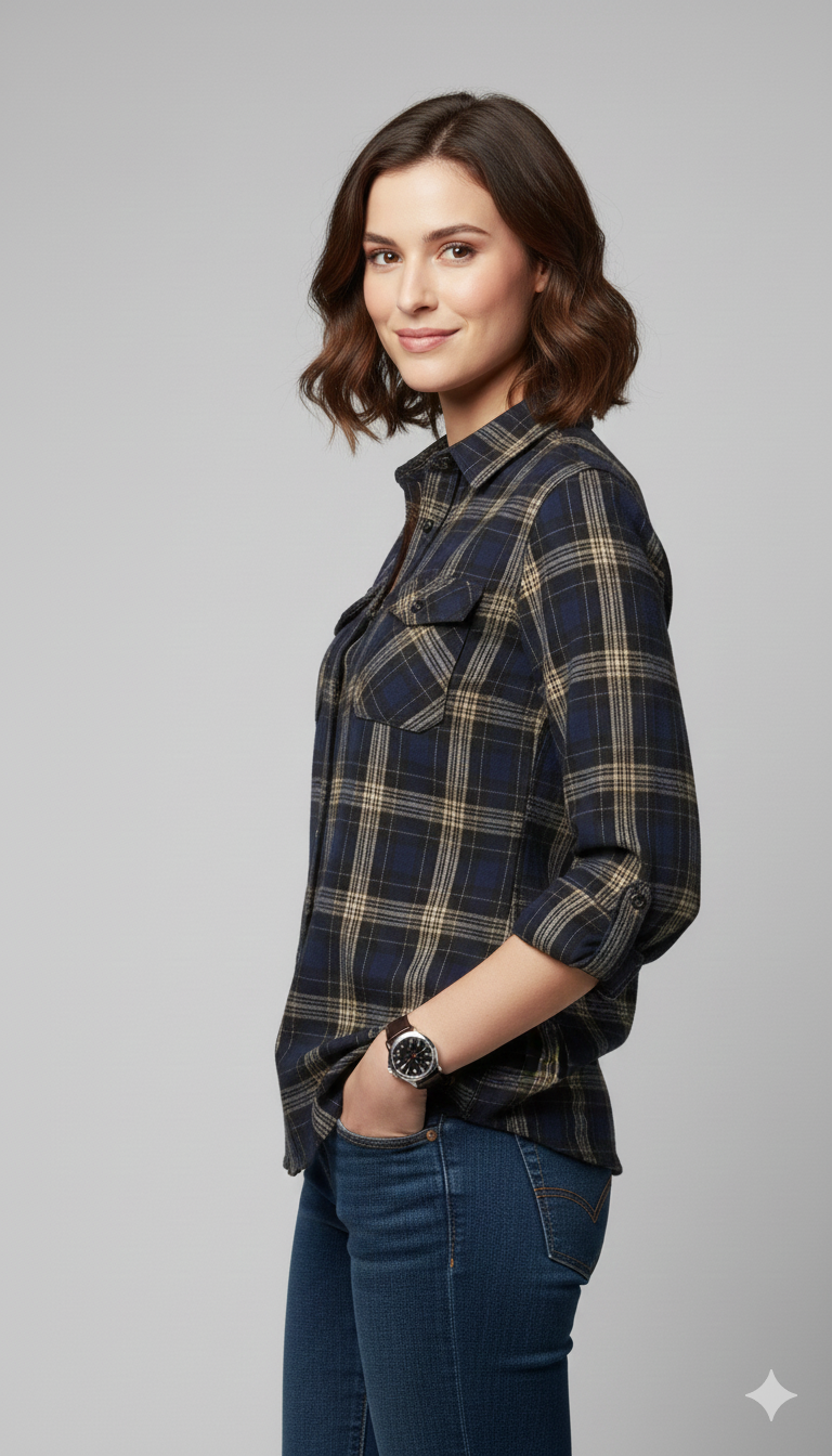 WOMEN JACKET [LEE COOPER ] - BROWN AND BLUE CHECKED [DENIM]