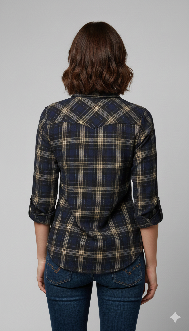 WOMEN JACKET [LEE COOPER ] - BROWN AND BLUE CHECKED [DENIM]