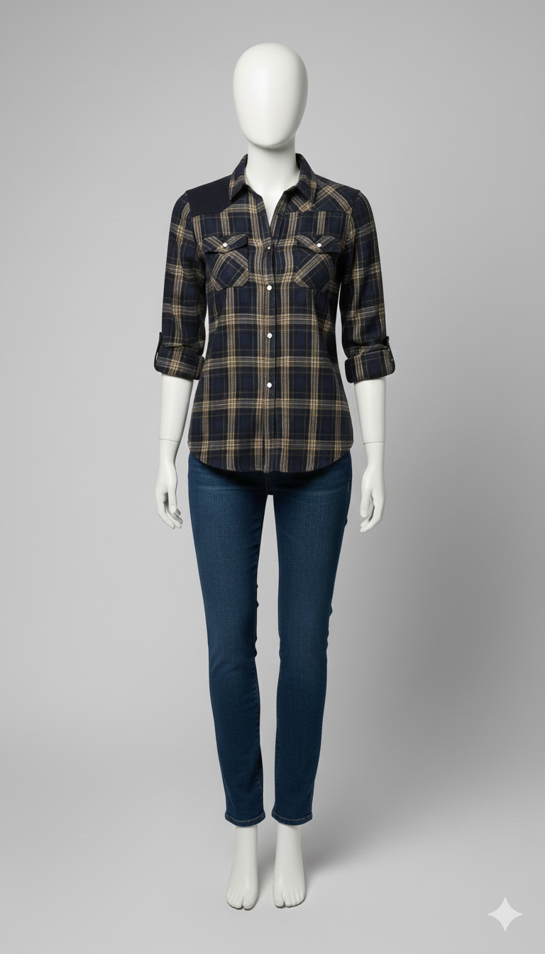 WOMEN JACKET [LEE COOPER ] - BROWN AND BLUE CHECKED [DENIM]