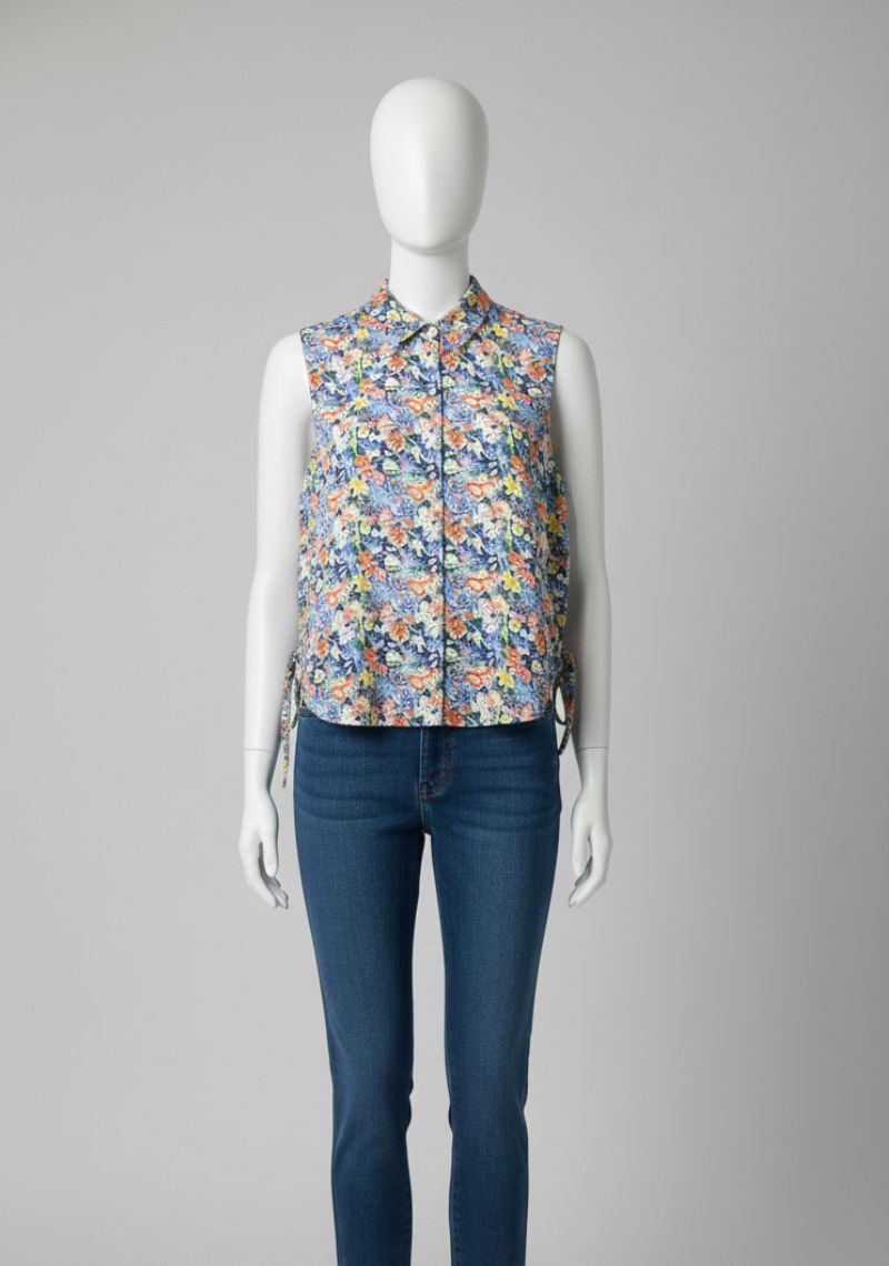 WOMEN WESTERN TOP - LIGHT BLUE AND MULTI CLOR FLORAL