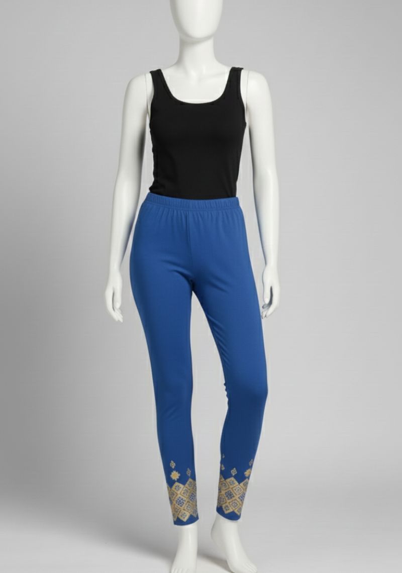 WOMENS LEGGINGS [MD] - BLUE AND GOLDEN PRINTED