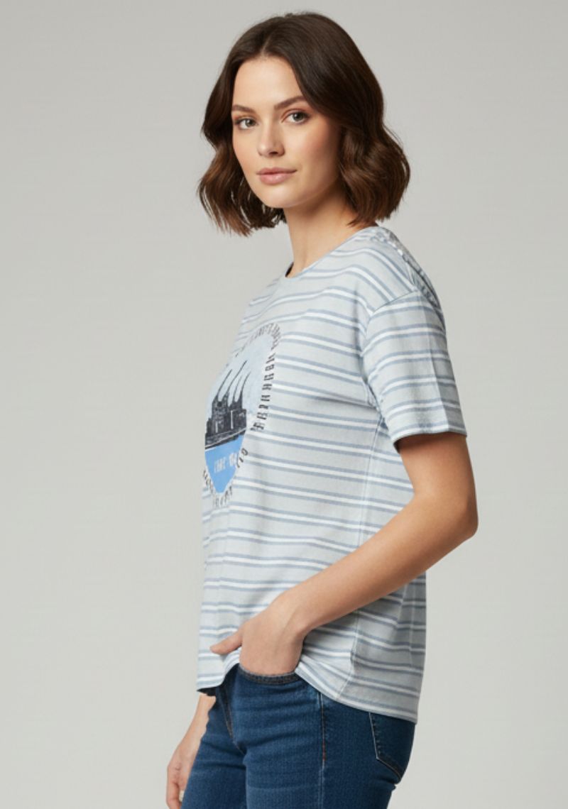 WOMENS T-SHIRT [MD] - LIGHT BLUE STRIPES