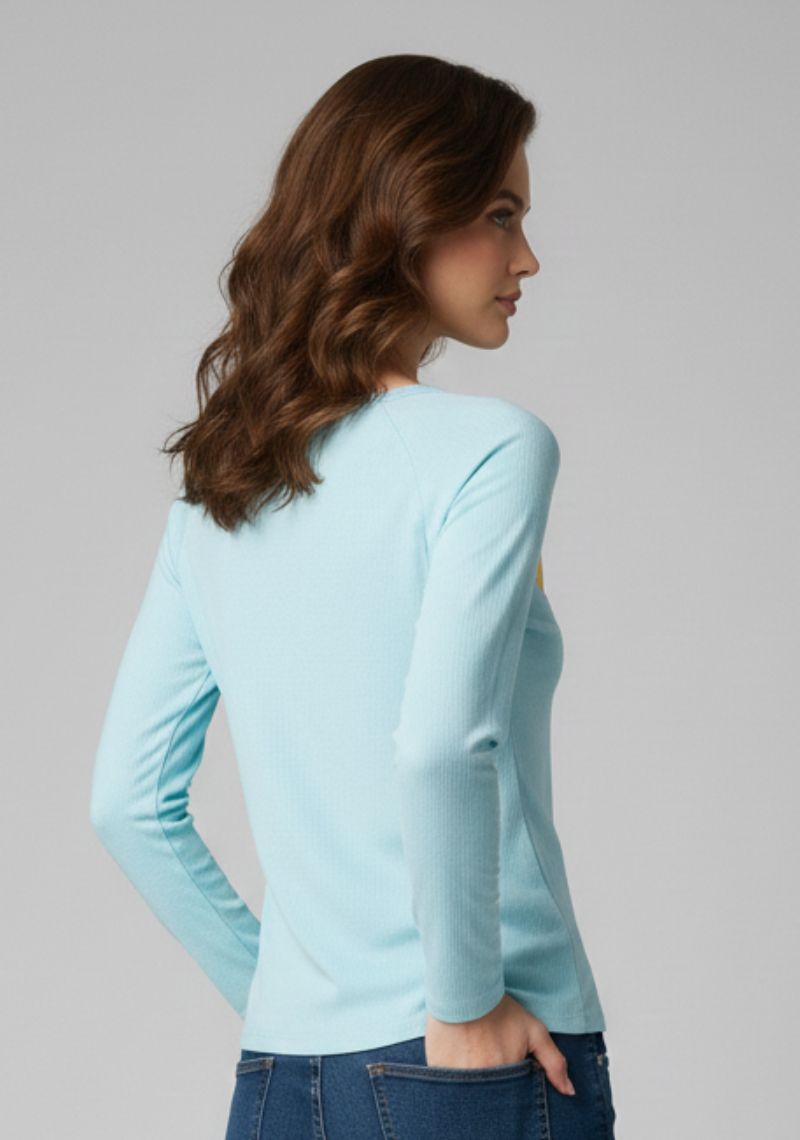 WOMENS T-SHIRT - SKYBLUE AND MULTI COLOR PRINTED