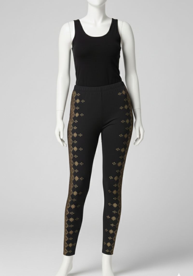 WOMENS LEGGINGS [MD] - BLACK AND SANDAL PRINTED