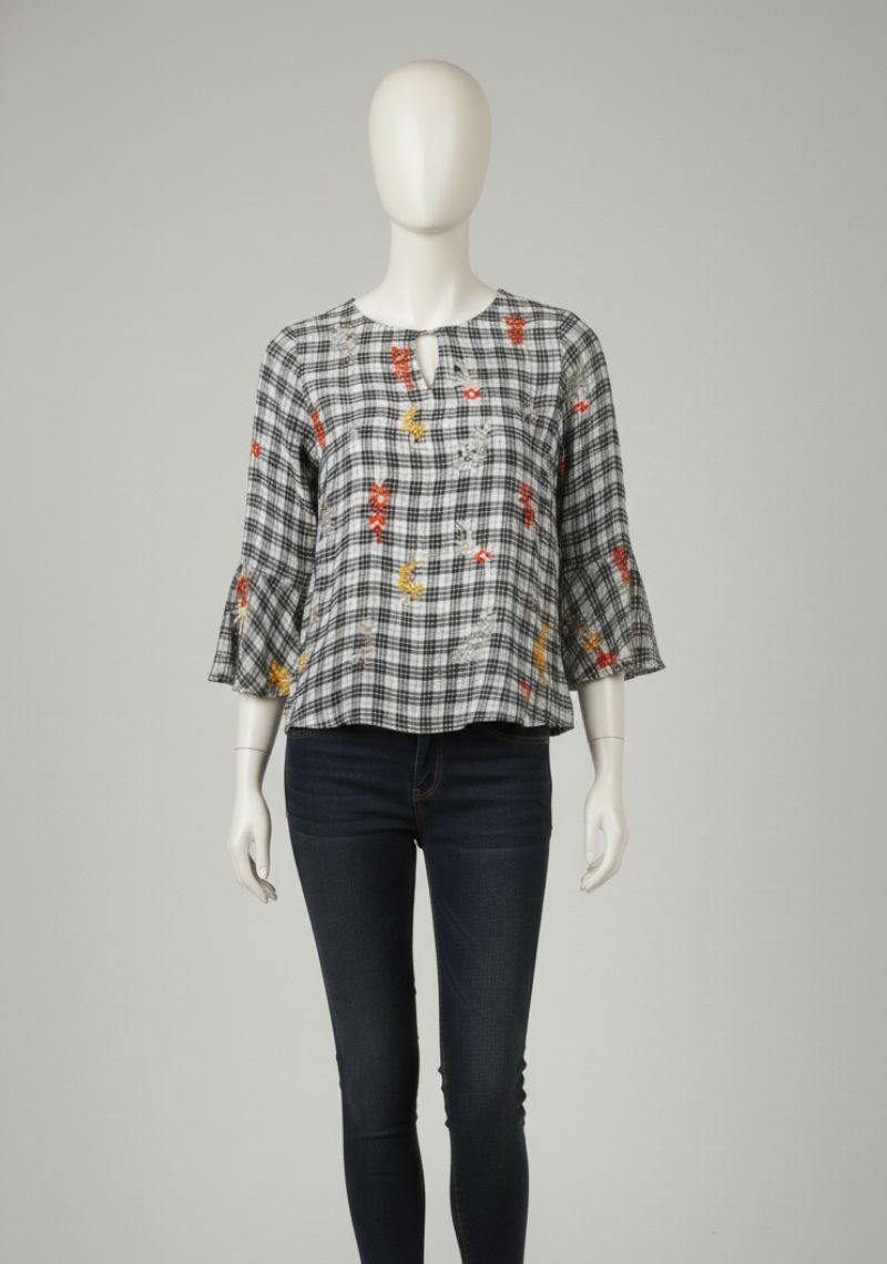 WOMEN WESTERN TOP - BLACK CHECKED AND MULTI CLOR PRINTED