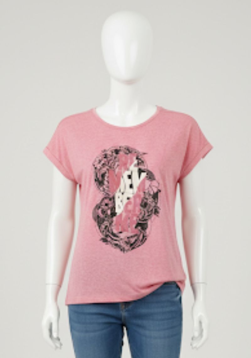 WOMENS T-SHIRT [MD] - PINK [MULTI COLOR PRINT ]