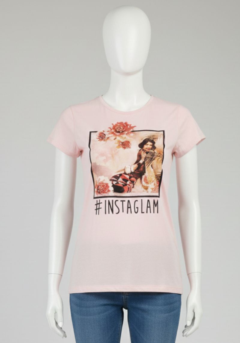 WOMENS T-SHIRT [MD] - LIGHT PINK & MULTI COLOR PRINT