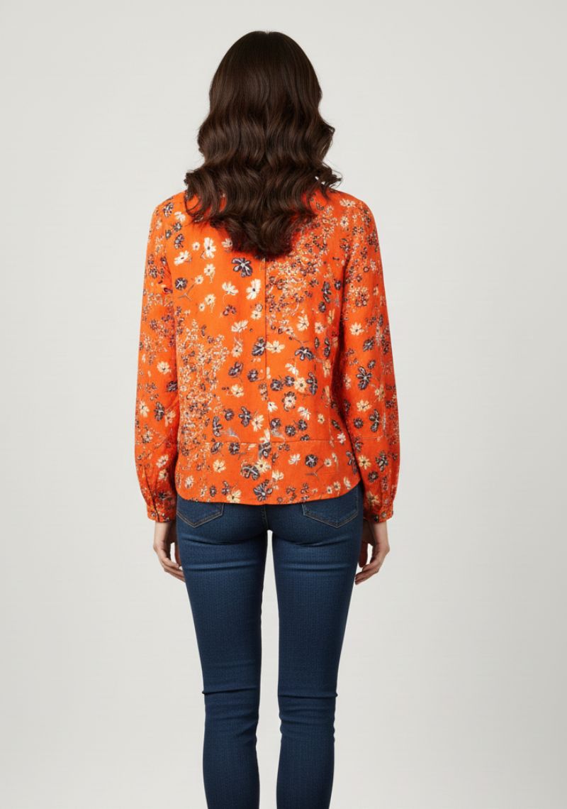WOMEN WESTERN TOP - ORANGE FLORAL PRINT