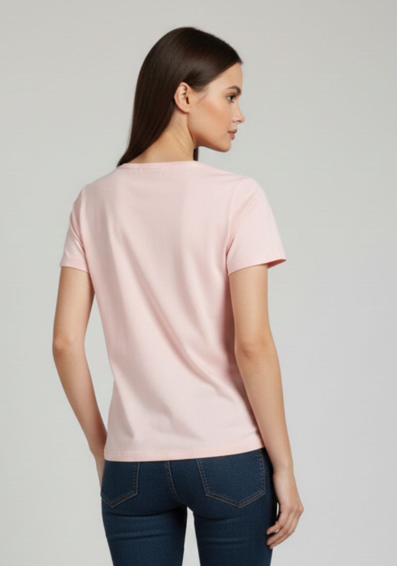 WOMENS T-SHIRT - LIGHT PINK AND BLACK [ MULTI COLOR PRINT ]