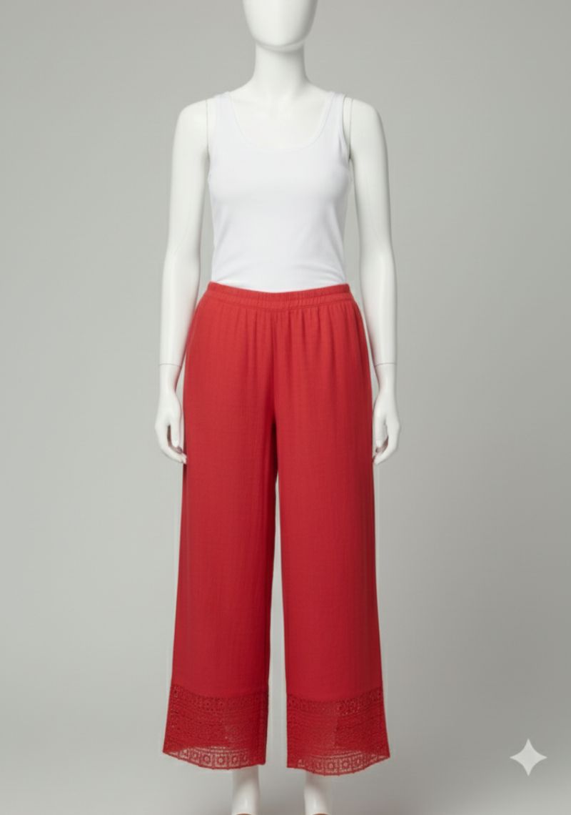 WOMENS PALAZZO - LIGHT RED PRINTED