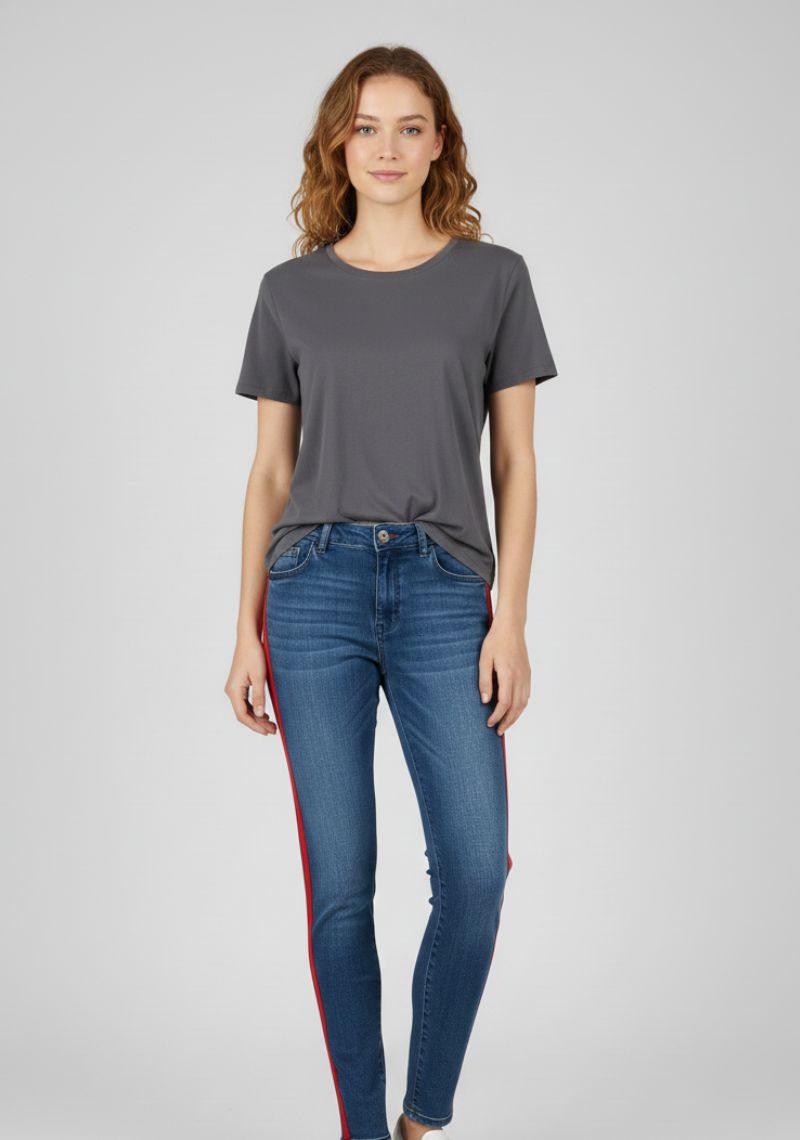 WOMEN JEAN (SL)-BLUE+RED MXD