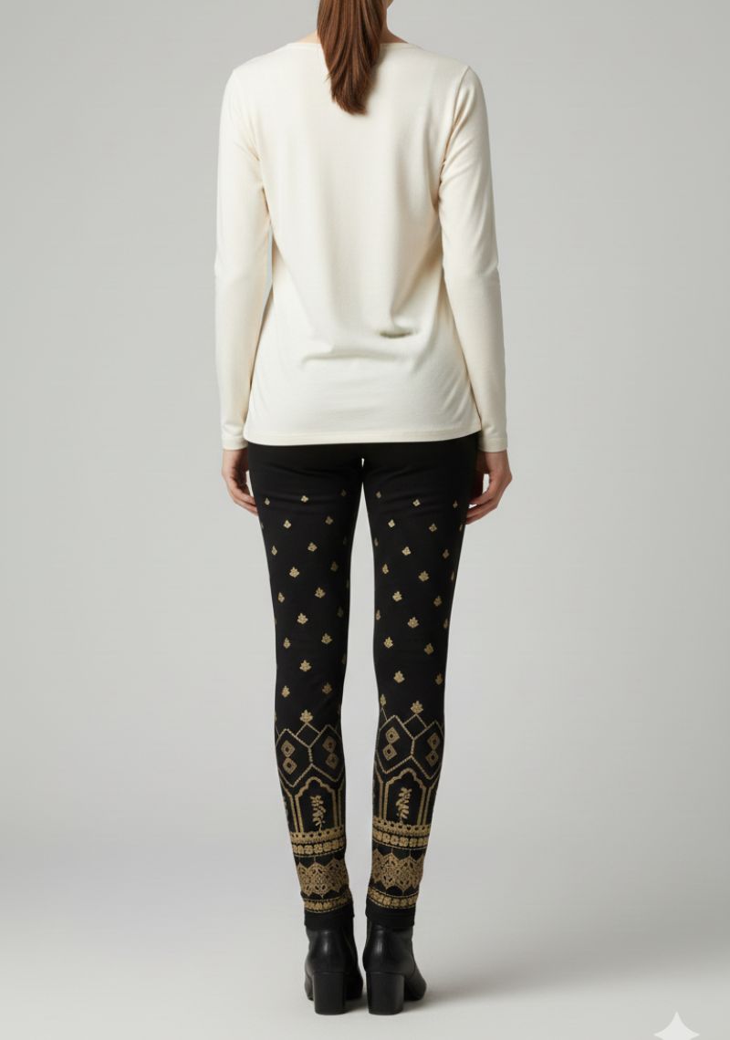 WOMENS LEGGINGS [MD] - BLACK AND GOLDEN COLOR PRINTED