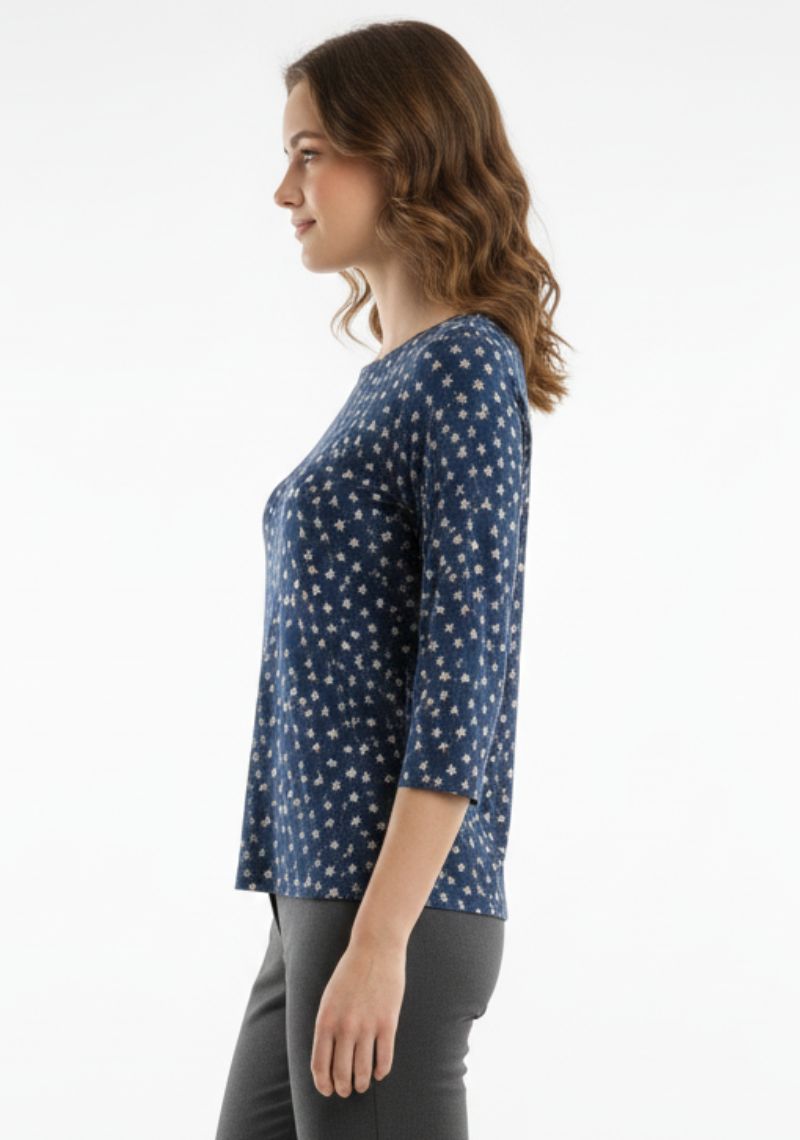 WOMENS WESTERN TOP [SL] - DARK BLUE AND WHITE
