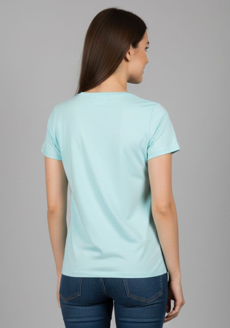 WOMENS T-SHIRT [MD] - SKY BLUE [ORANGE AND BLACK PRINT ]