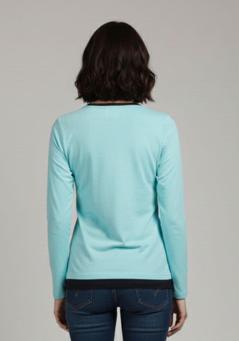 WOMENS T-SHIRT -LIGHT BLUE AND BLACK PRINTED