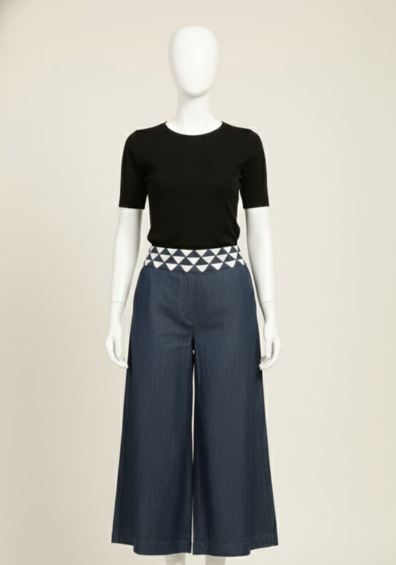 WOMENS PALAZZO - NAVY AND WHITE CHECKED