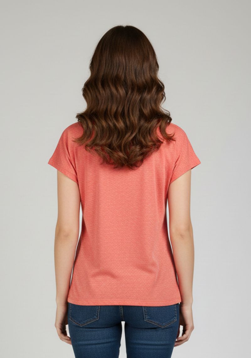 WOMENS T-SHIRT - LIGHT RED AND BLACK PRINTED