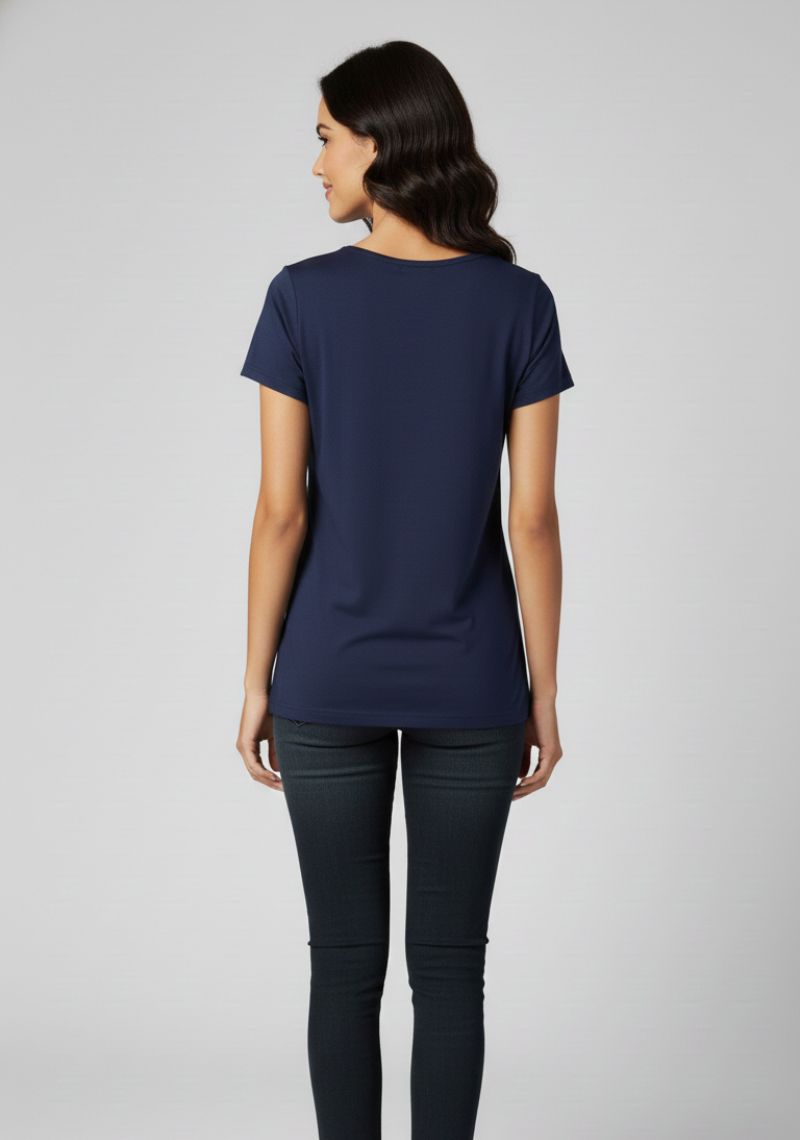 WOMEN WESTERN TOP - NAVY BLUE AND FRONT WHITE CLOR PRINTED