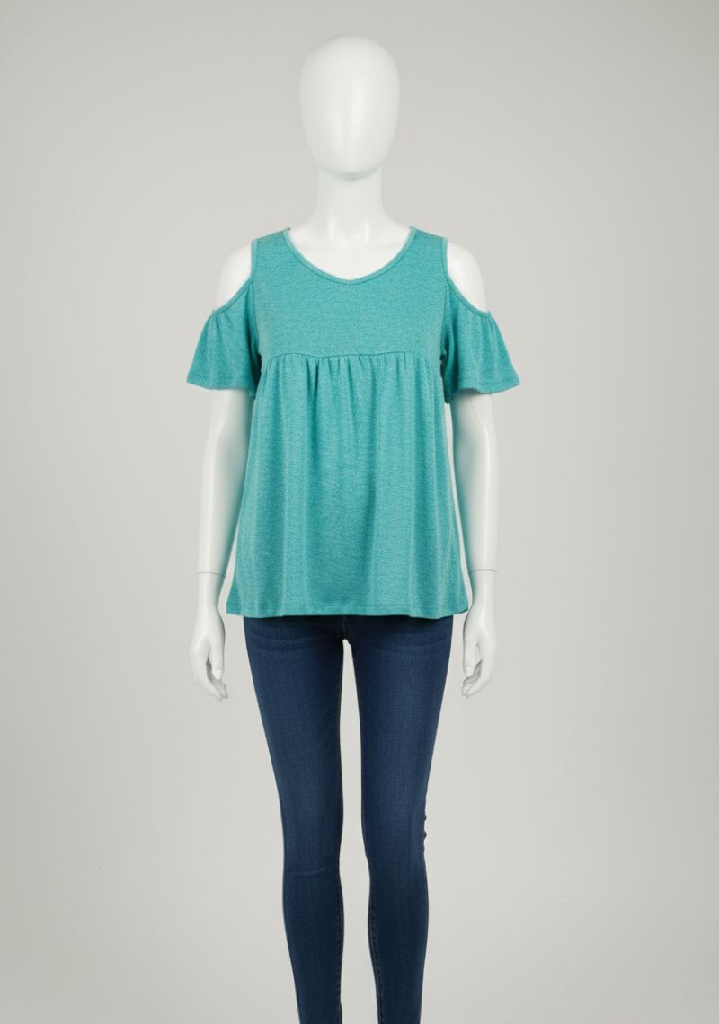 WOMEN WESTERN TOP - LIGHT TEAL BLUE