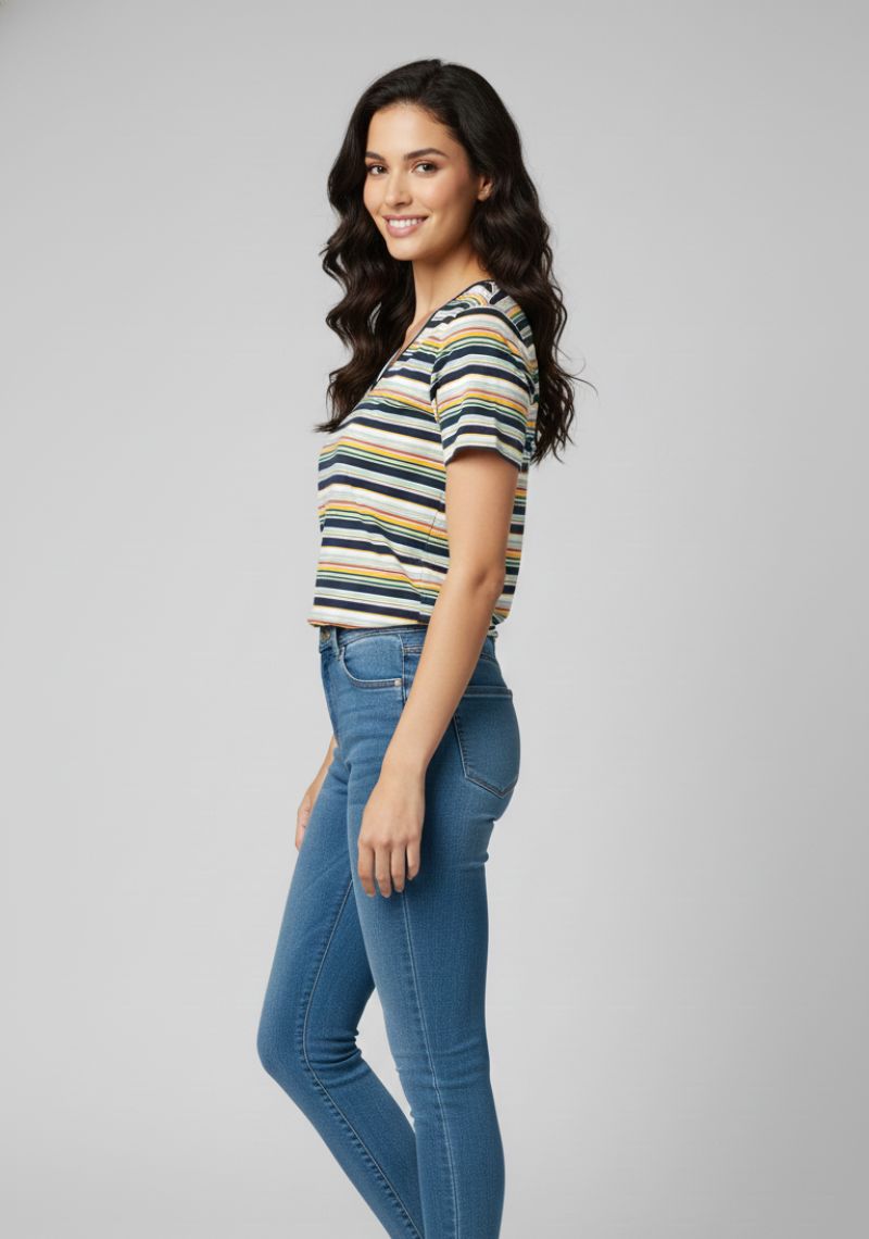 WOMEN WESTERN TOP - MULTIPLE COLOUR STRIPES