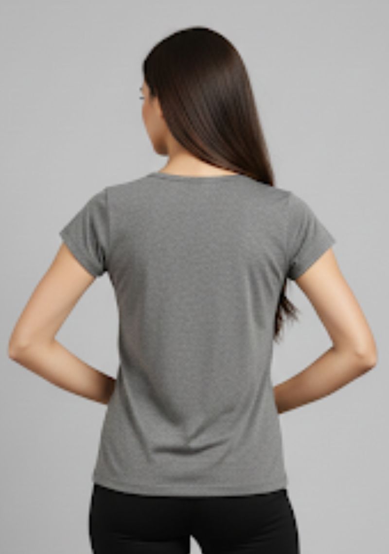 WOMENS T-SHIRT - DARK GREY AND PEAR GREEN PRINTED