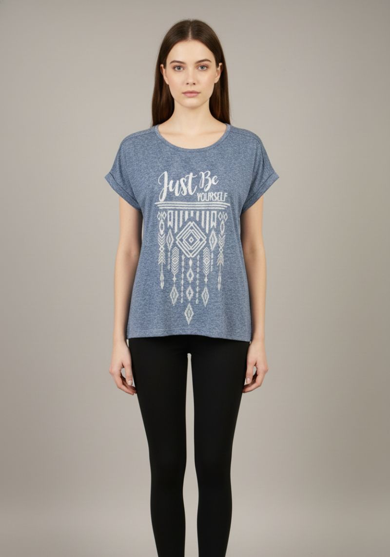 WOMEN T-SHIRT (SL)- BLUE MXD