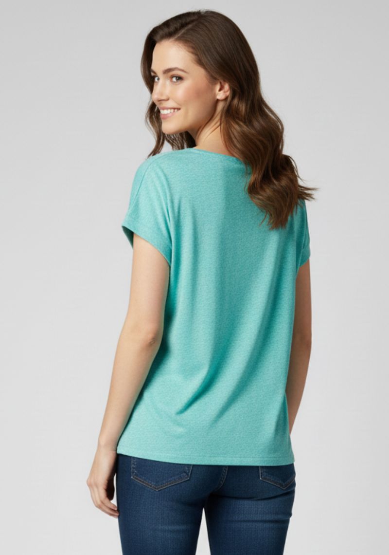 WOMENS T-SHIRT [MD] - TEAL GREEN & BLACK PRINT