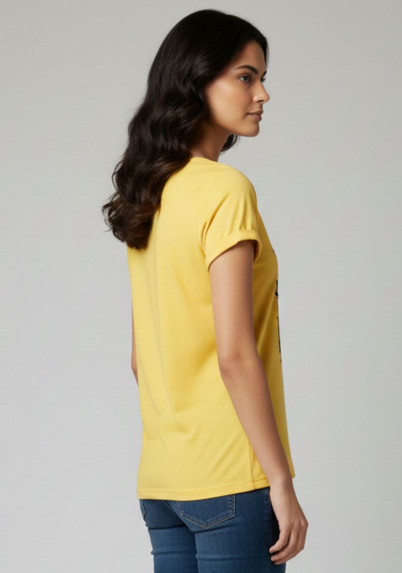 WOMENS T-SHIRT [MD] - YELLOW  [MULTI COLOR PRINTED]