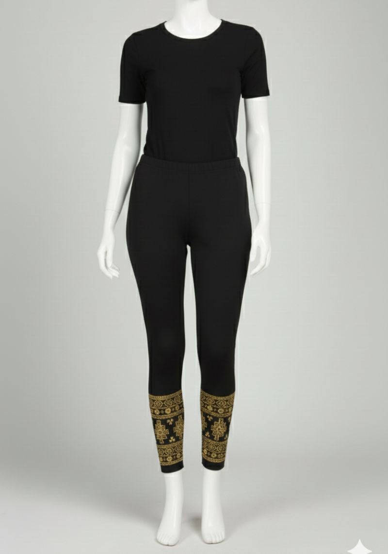 WOMENS LEGGINGS [MD] - BLACK & SANDAL PRINT