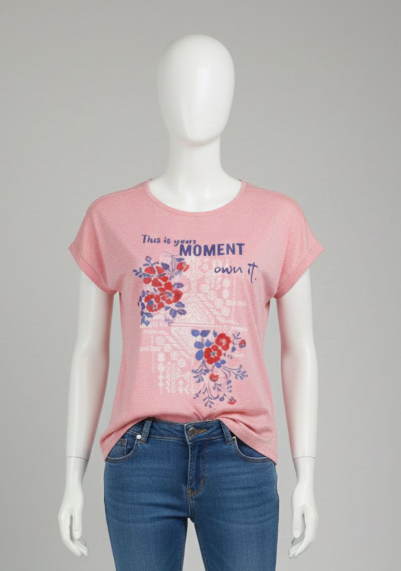 WOMENS T-SHIRT - LIGHT PINK PRINTED