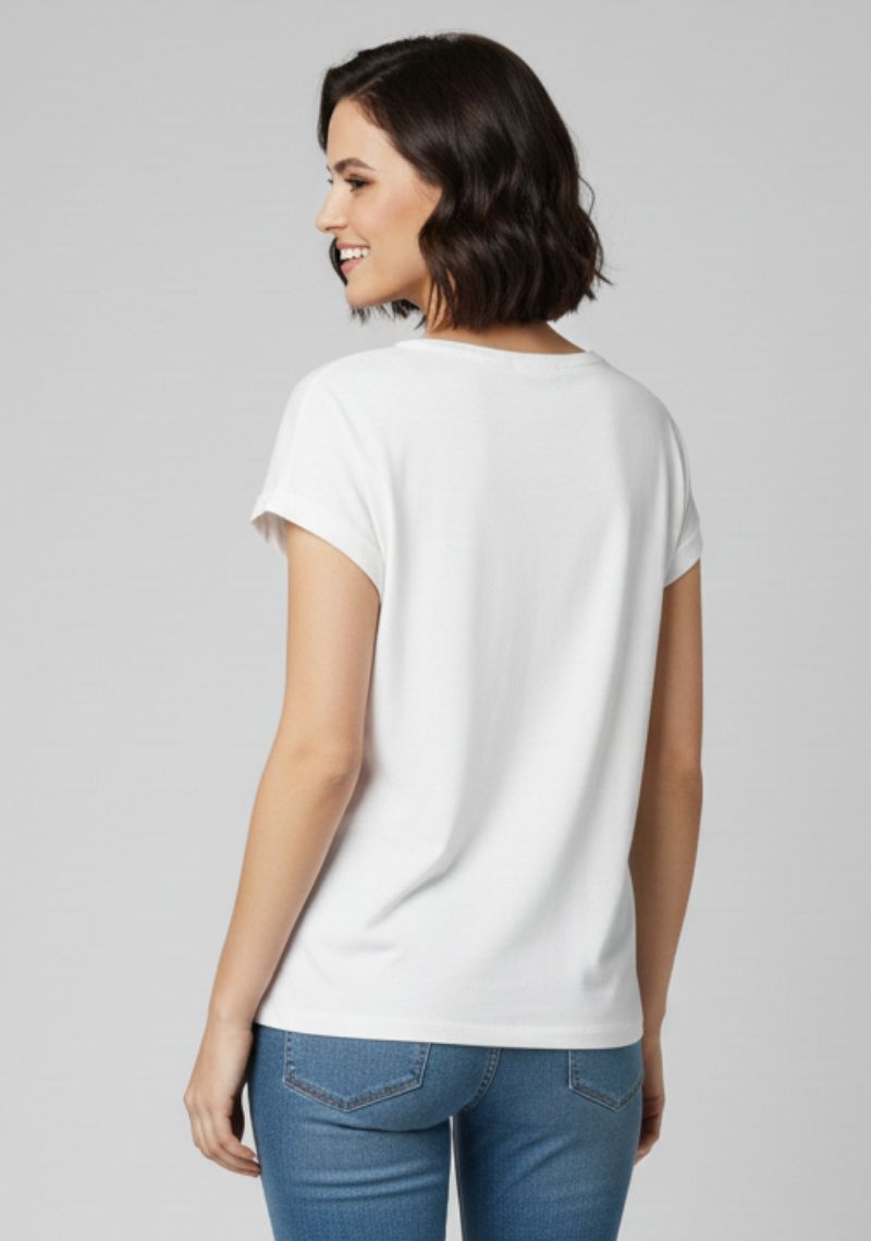 WOMENS T-SHIRT [MD] - PURE WHITE & MULTI COLOR PRINT