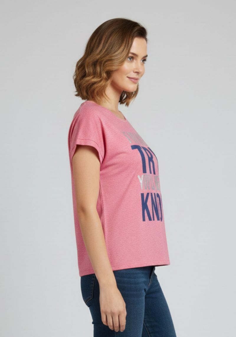 WOMENS T-SHIRT - PINK AND MULTI COLOR PRINTED