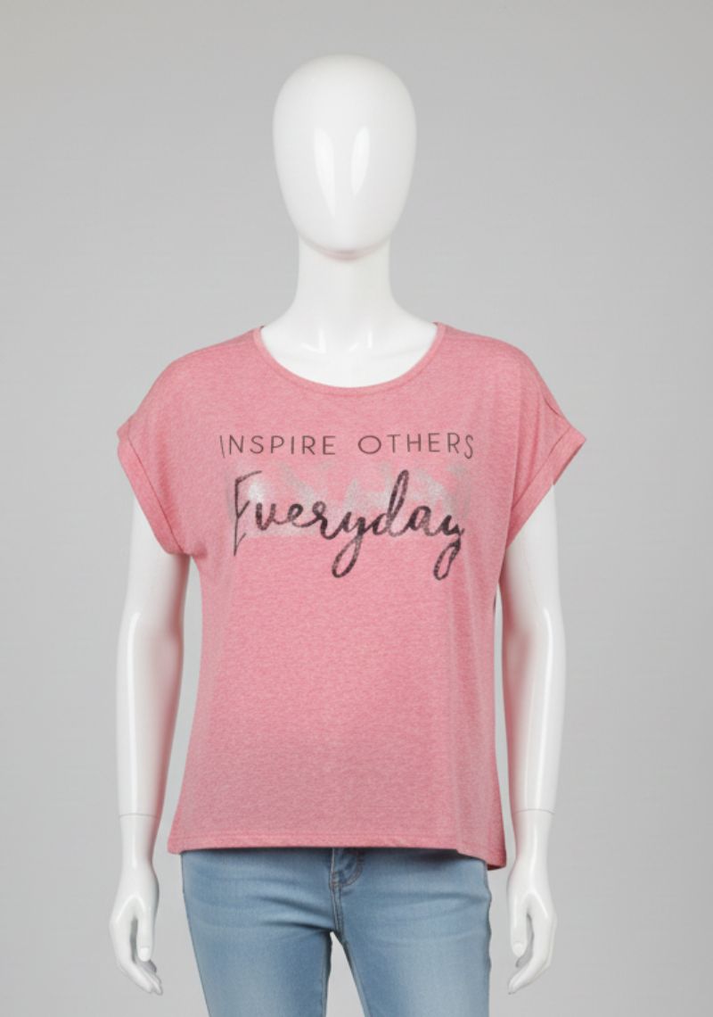 WOMENS T-SHIRT -LIGHT PINK AND MULTI COLOR PRINTED