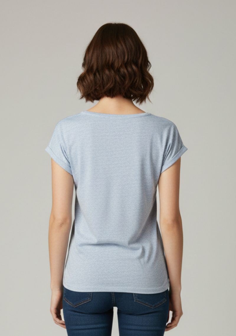 WOMENS T-SHIRT - LIGHT BLUE AND WHITE PRINTED