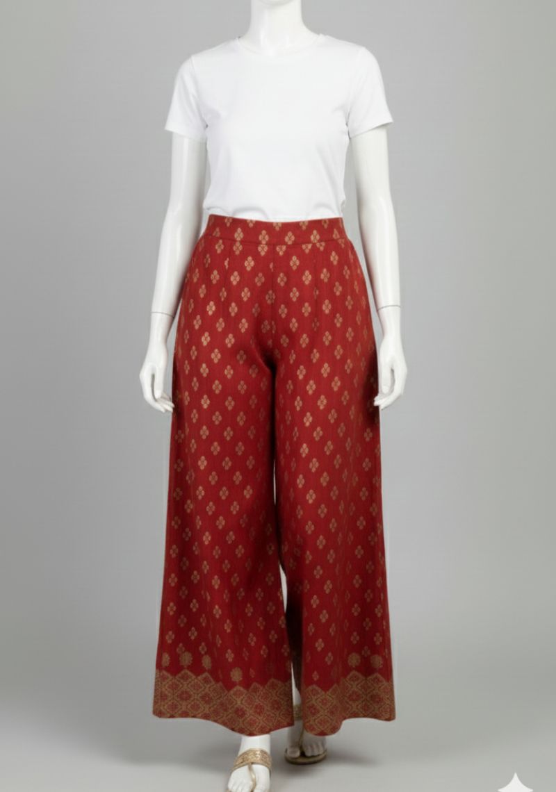 WOMENS PALAZZO - RED AND GOLDEN FLORAL  PRINTED