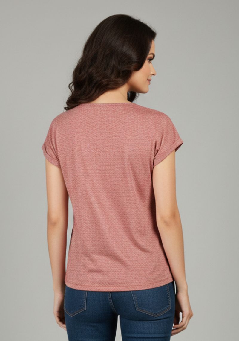 WOMENS T-SHIRT - RED MELANGE [MULTI COLOR PRINT]