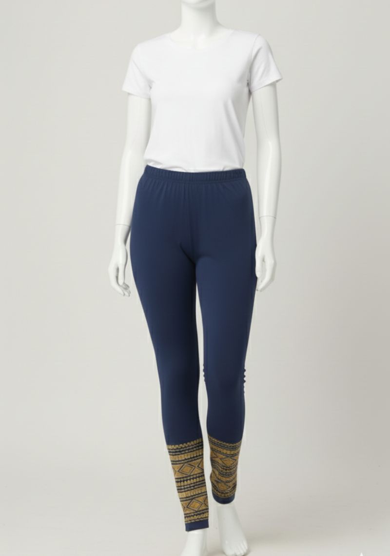 WOMENS LEGGINGS [MD] - NAVY AND GOLDEN PRINTED