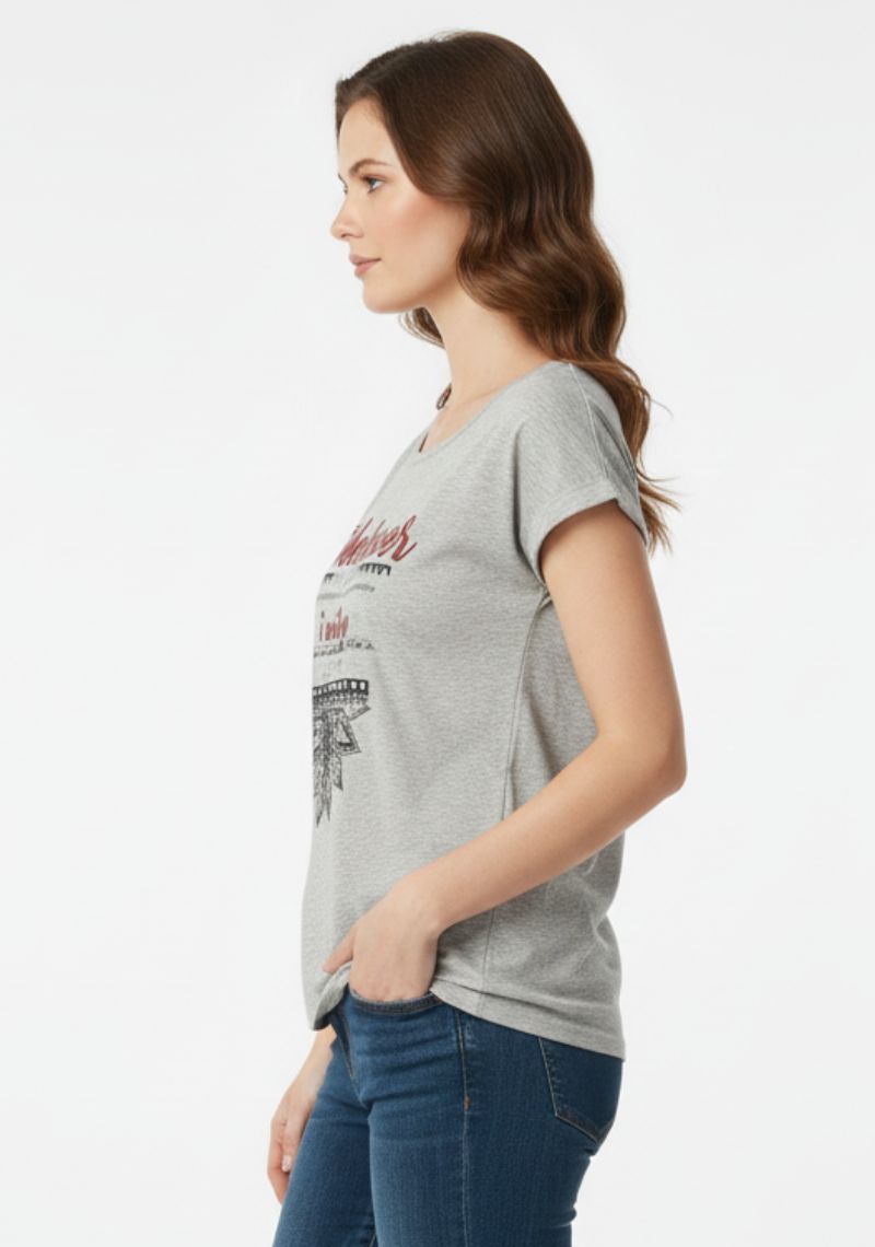 WOMENS T-SHIRT [MD] - LIGHT GREY & MULTI COLOR PRINT