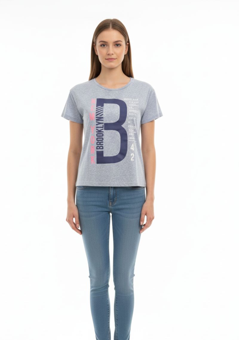 WOMEN T-SHIRT (SL)-LIGHT BLUE MXD