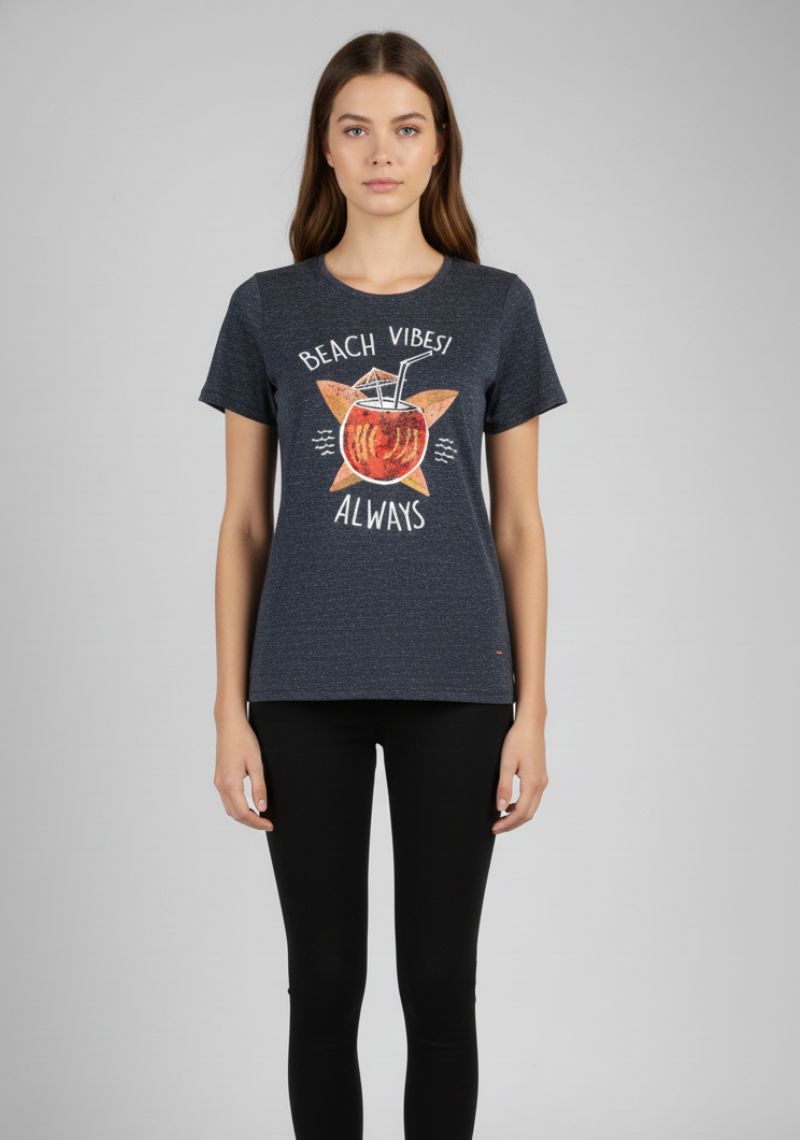 WOMEN T-SHIRT (SL)-BLUE MXD