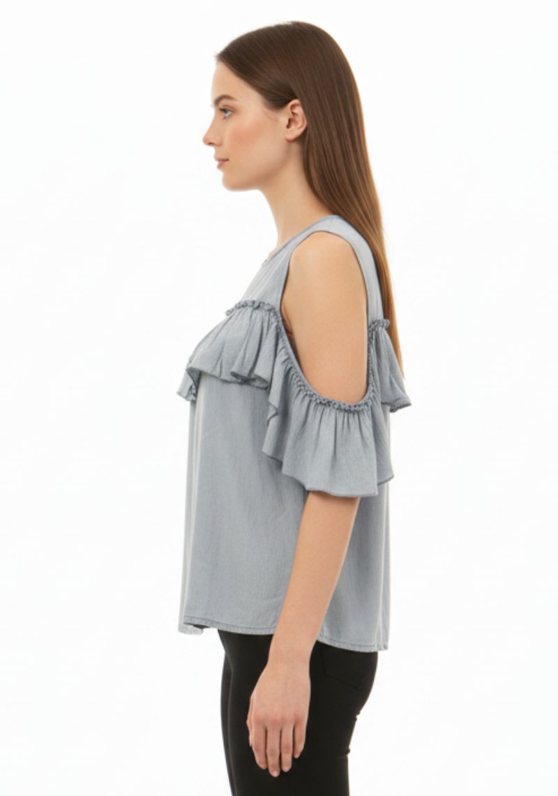 WOMENS WESTERN TOP [SL] - LIGHT BLUE