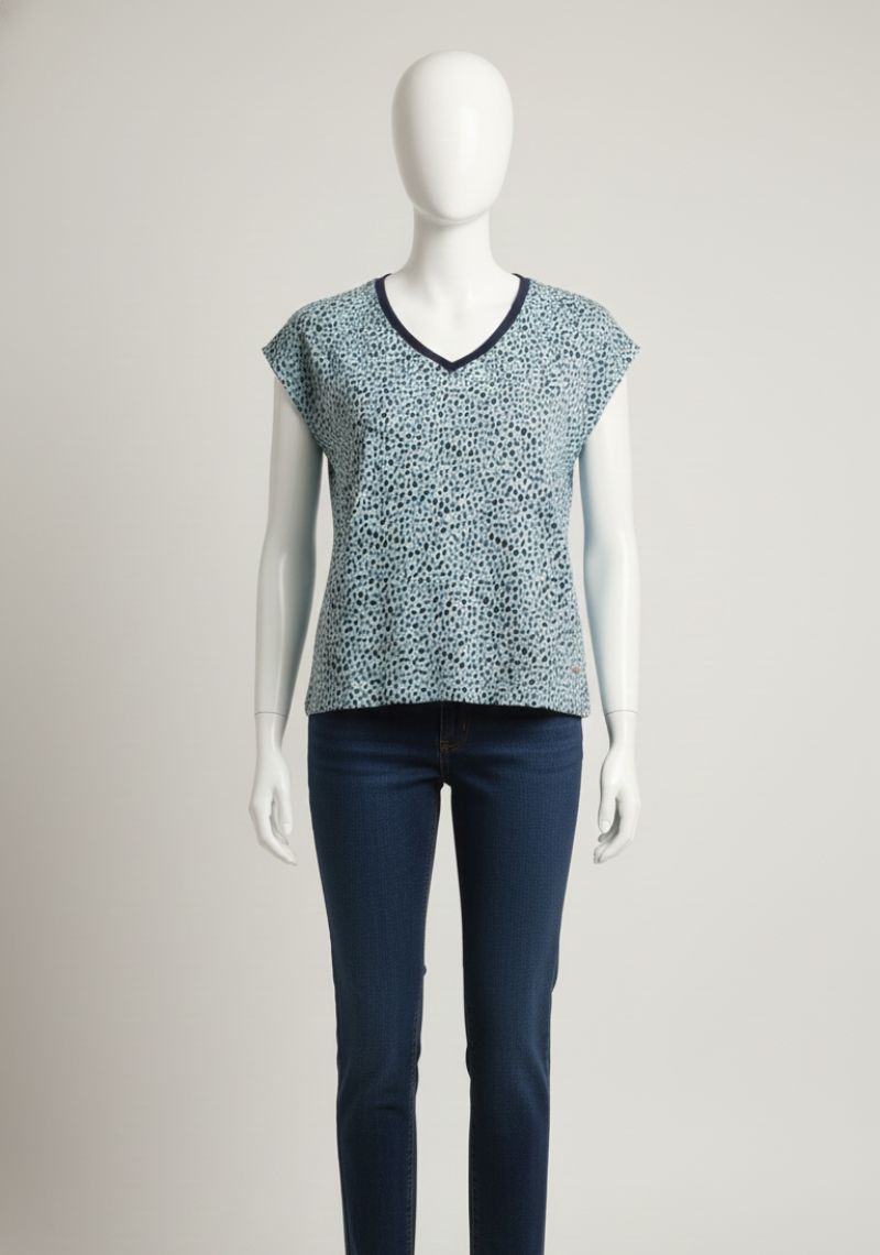 WOMEN WESTERN TOP - SKY BLUE AND DARK BLUE PRINTED