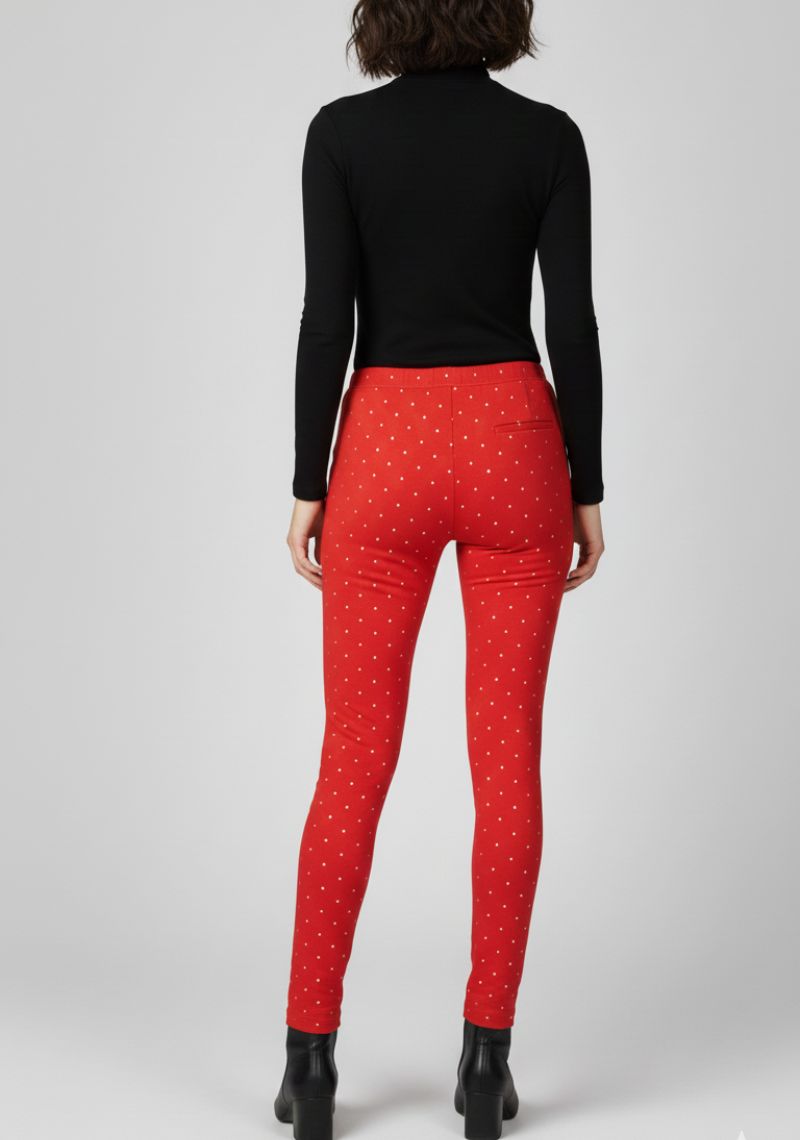 WOMENS LEGGINGS [MD] - PURE RED AND WHITE DOT PRINTED