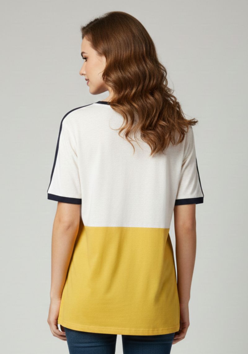 WOMENS T-SHIRT- WHITE & MUSTARD YELLOW