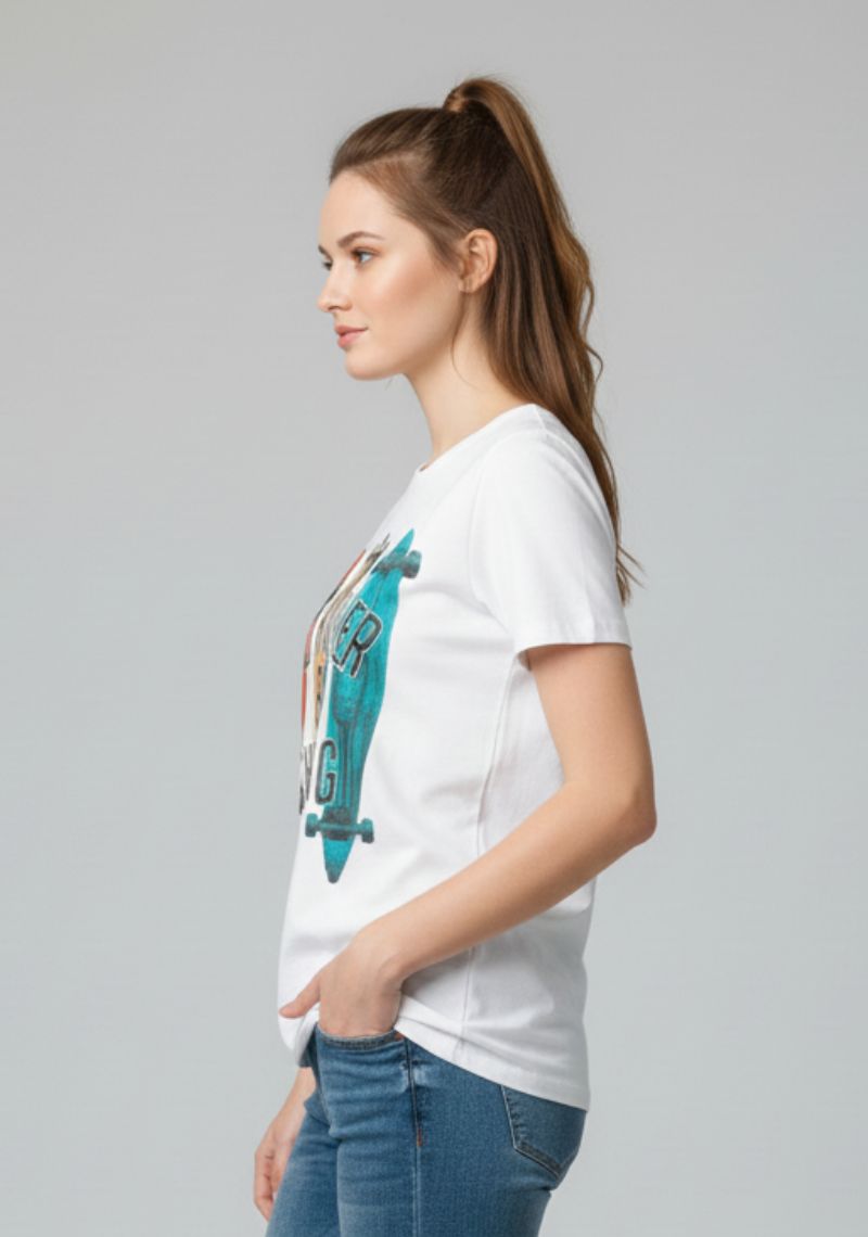 WOMENS T-SHIRT - WHITE AND MULTI COLOR PRINTED